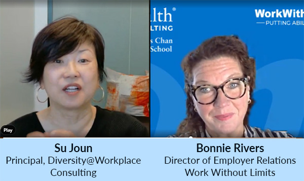 Su Joun and Bonnie Rivers discussing disability inclusion in the workplace.